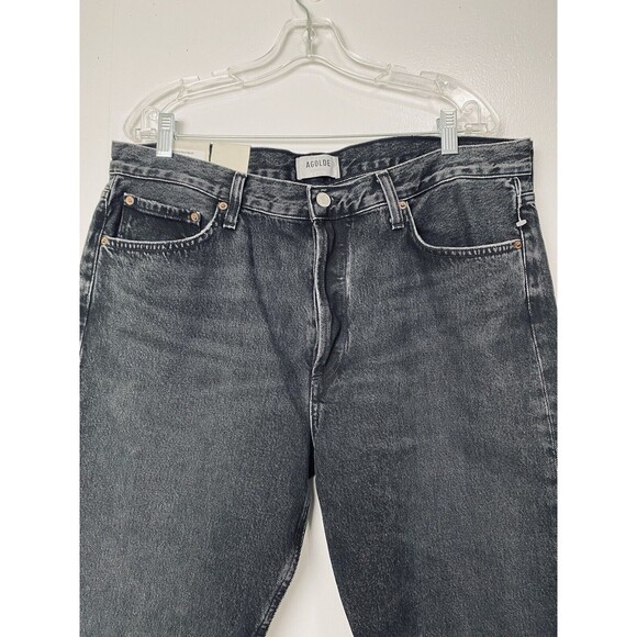 Agolde Jeans Size 32 Black 90s Low Rise Vintage Straight Paradox Button Fly Crop - Picture 12 of 16